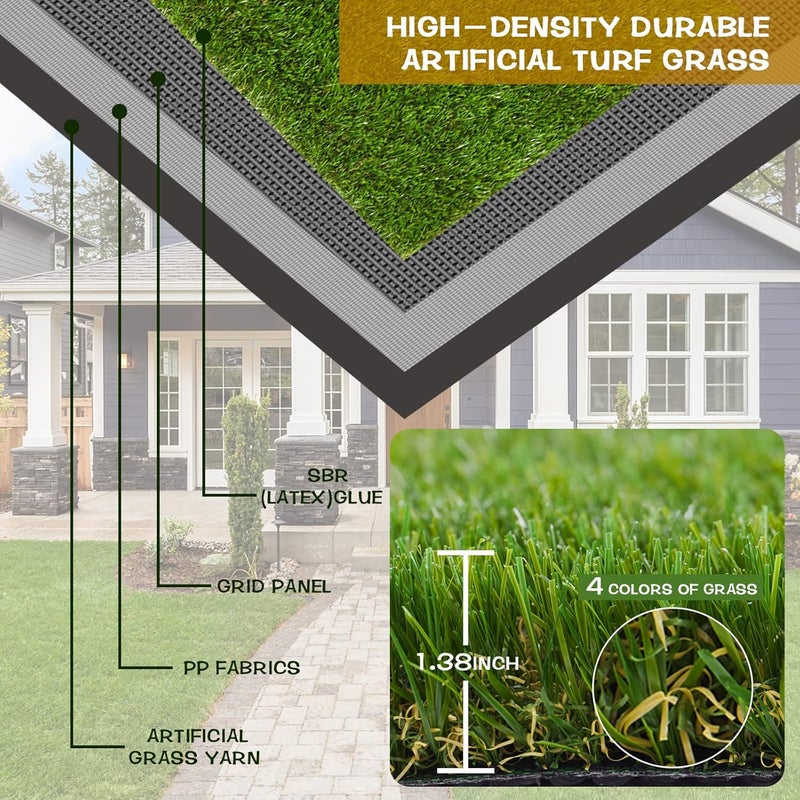 Heyroll Store Artificial Grass Thick Turf Rug 4 ft x 6 ft, 35MM Outdoor Indoor Fake Grass Mat, Astro Turf Lawn for Dogs Pets, Synthetic Grass Rug with Drainage Holes & Rubber Backing/Custom Size - Image 2